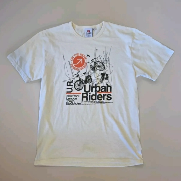Urban Riders T-Shirt On The Move New York London Tokyo Stockholm Large Off-White - Picture 1 of 4